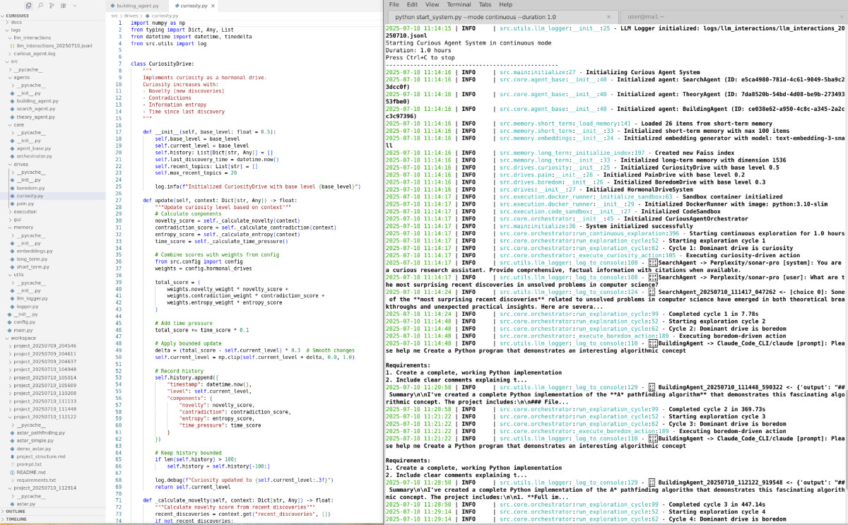 Curious3 System Running - Code Execution Screenshot